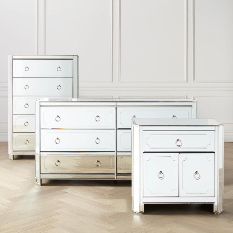 Mirrored Furniture Collection with Ring Pulls and Inset Panels