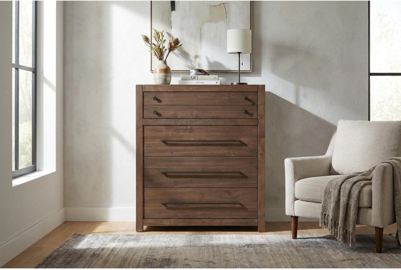 Mixed Hardware Chest of Drawers Warm Brown Finish