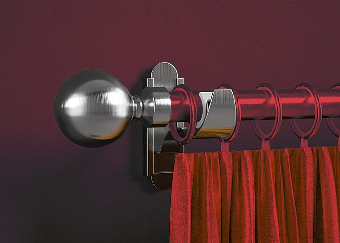 Modern Ball Finial Curtain Rod Set in Brushed Silver Finish