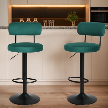 Modern Bar Stools Set Of 2,Curved Backrest Upholstered Counter Height
