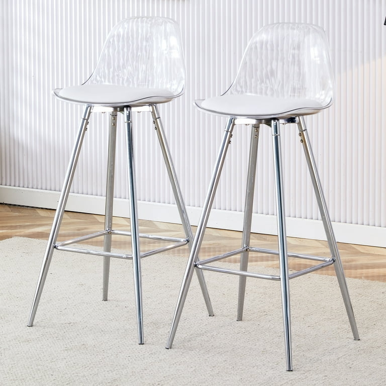 Modern Bar Stools with Silver Tapered Legs and Clear Acrylic Back