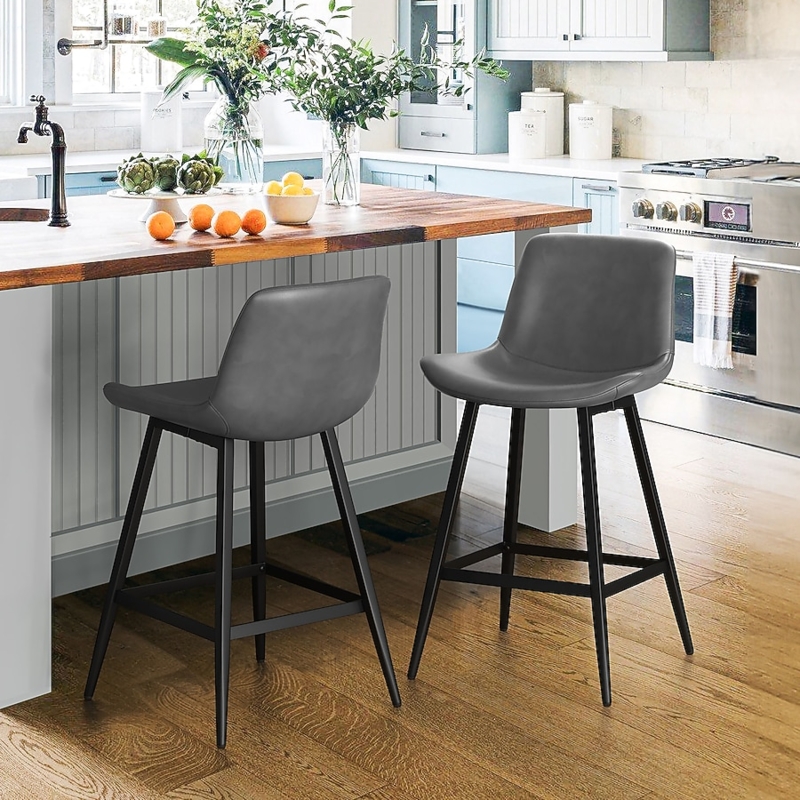 Modern Bar Stools with Slim Metal Frame and Contoured Back