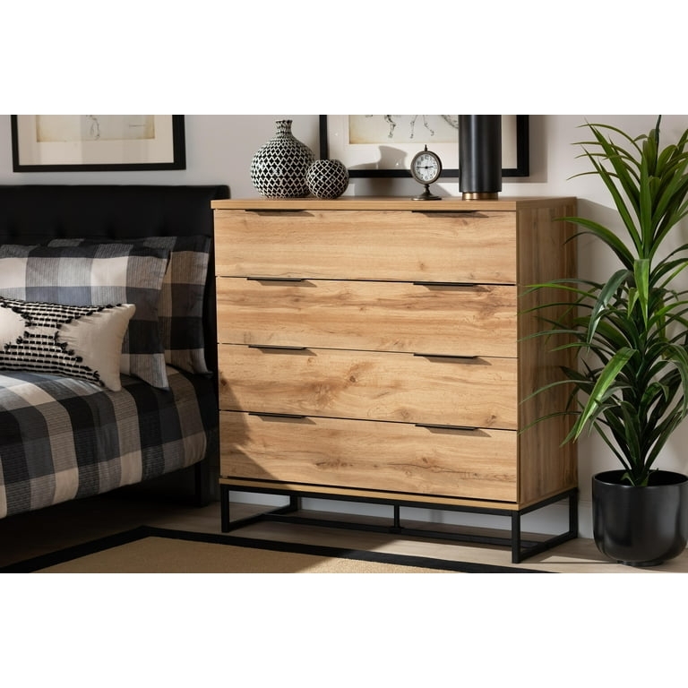 Modern Black Metal Base Chest with Horizontal Wood Grain