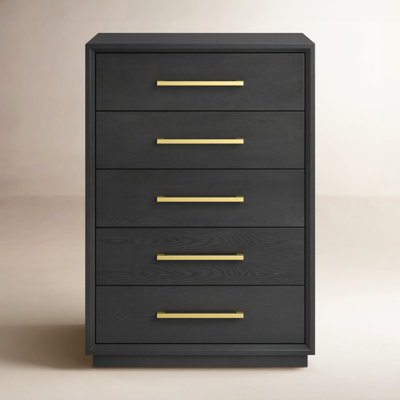 Modern Charcoal Chest of Drawers with Gold Bar Pulls and Plinth Base
