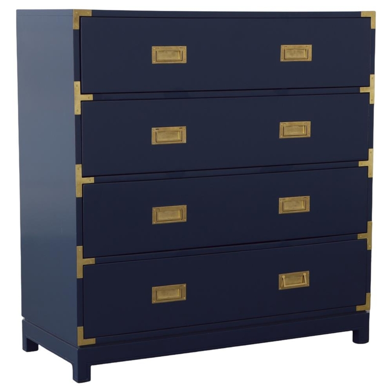 Modern Classic 4-Drawer Dresser: Navy Blue, Campaign Hardware (70 chars)