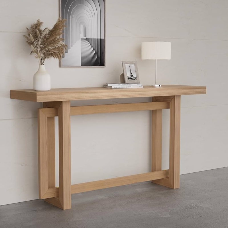 Modern Console Table Light Oak Geometric Frame Base