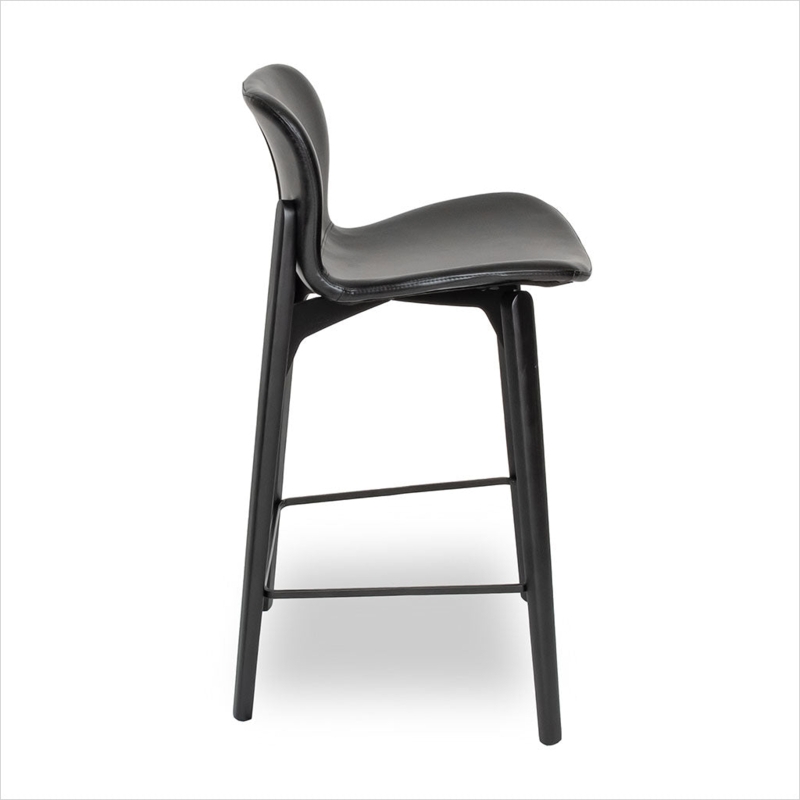 Modern Counter Stool Curved Seat Shell Tapered Legs Black