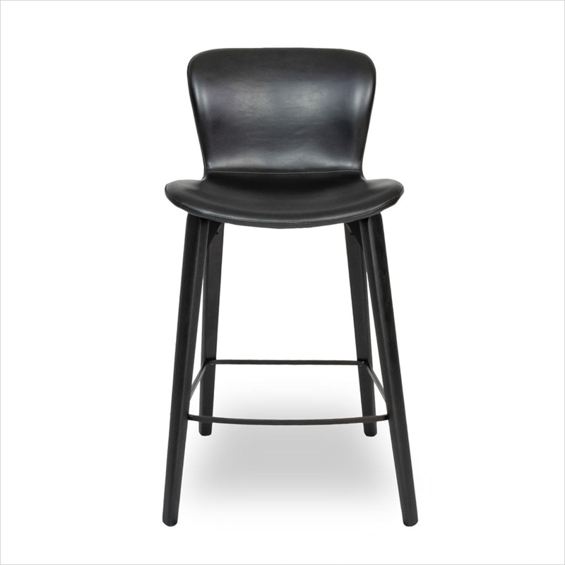 Modern Counter Stool Low Profile Back Curved Silhouette Black
