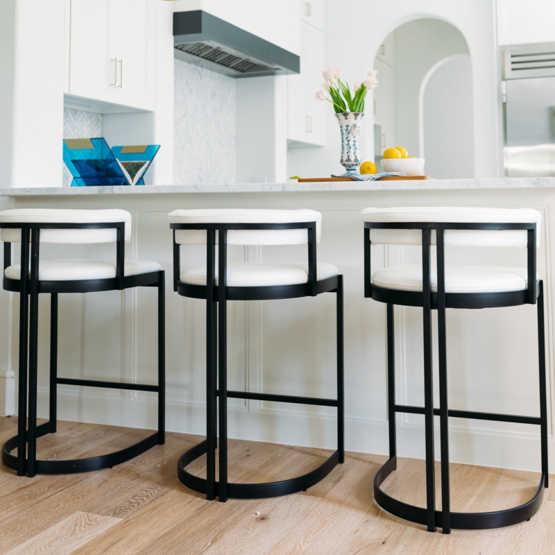 Modern Counter Stool Matte Black Metal U-Shaped Base with Curved Back