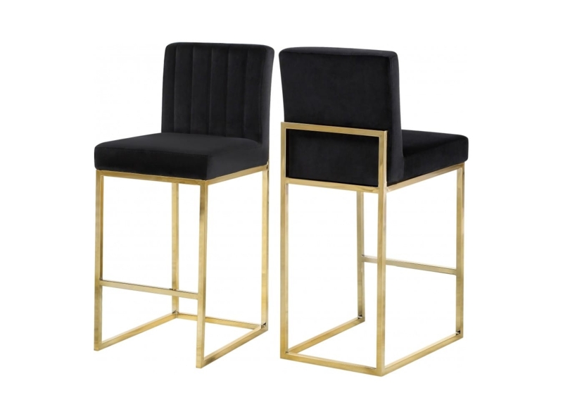 Modern Counter Stools Ribbed Back Gold Sled Base Velvet Barstools