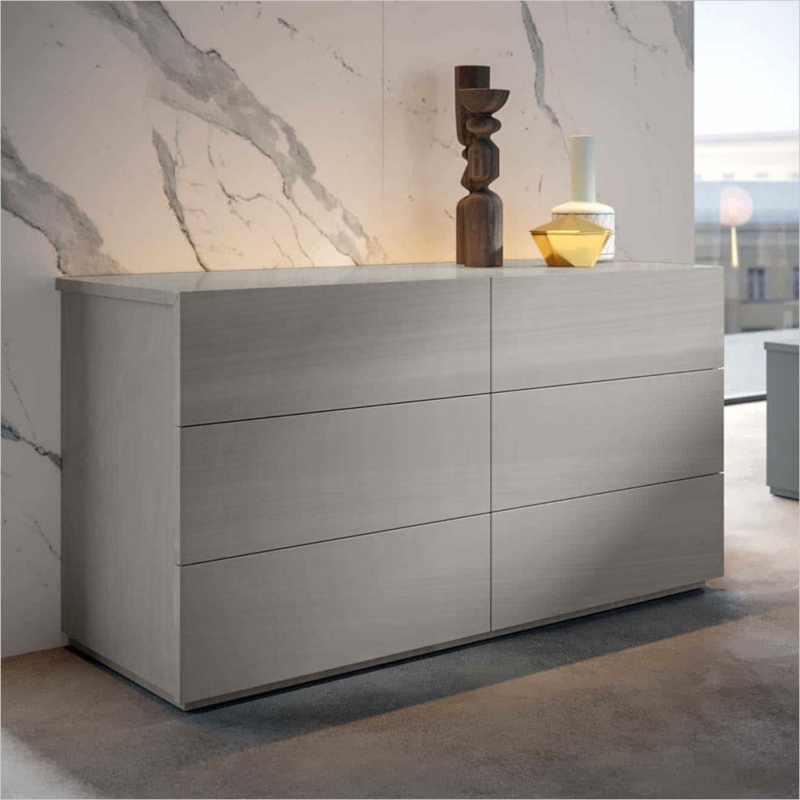 Modern Double Dresser Handle-less Drawers Light Grey Wood Grain Matte