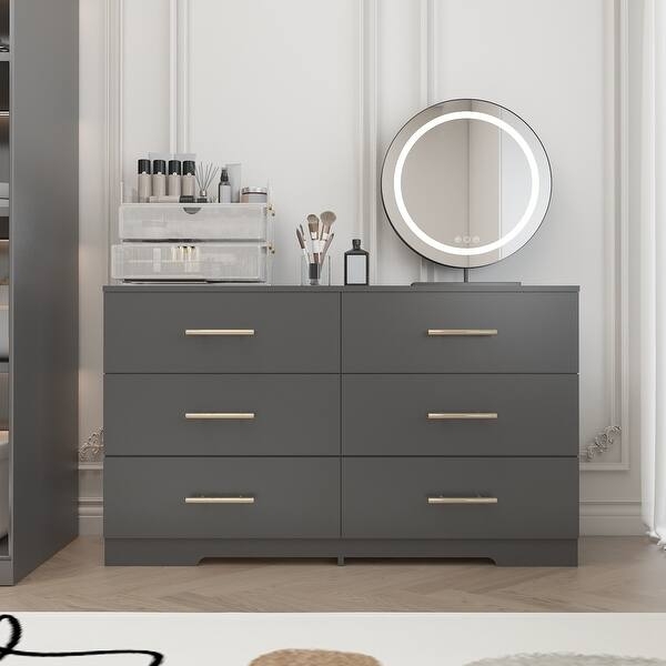 Modern Double Dresser in Charcoal Grey with Slim Gold Handles