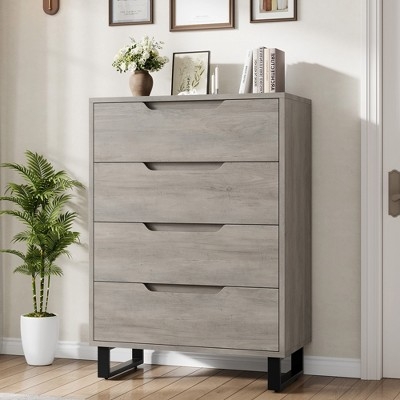 Modern Dresser Gray Wood Cutout Handles Sled Legs