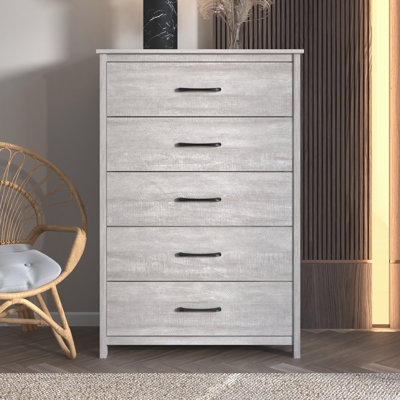 Modern Farmhouse Chest with Whitewash Finish and Black Hardware Contrast