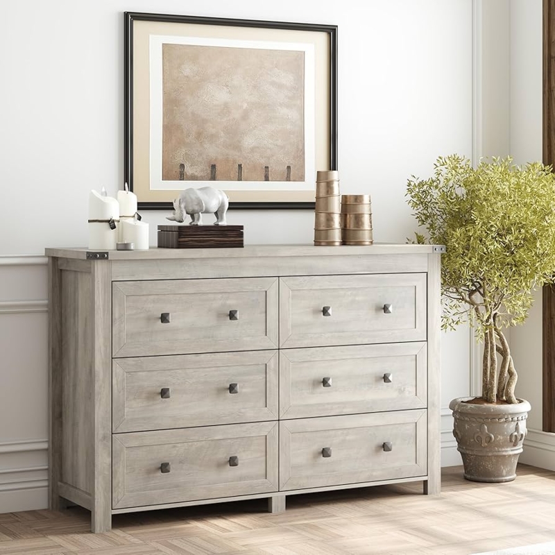 Modern Farmhouse Dresser Framed Drawers Square Knobs Weathered Finish