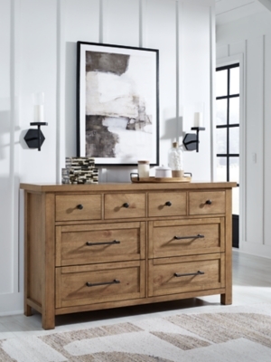 Modern Farmhouse Eight Drawer Chest: Light Oak Look and Black Hardware