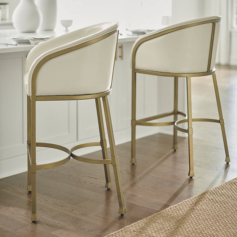 Modern Glam Bar Stool Brushed Gold Frame Wraparound Back Cream