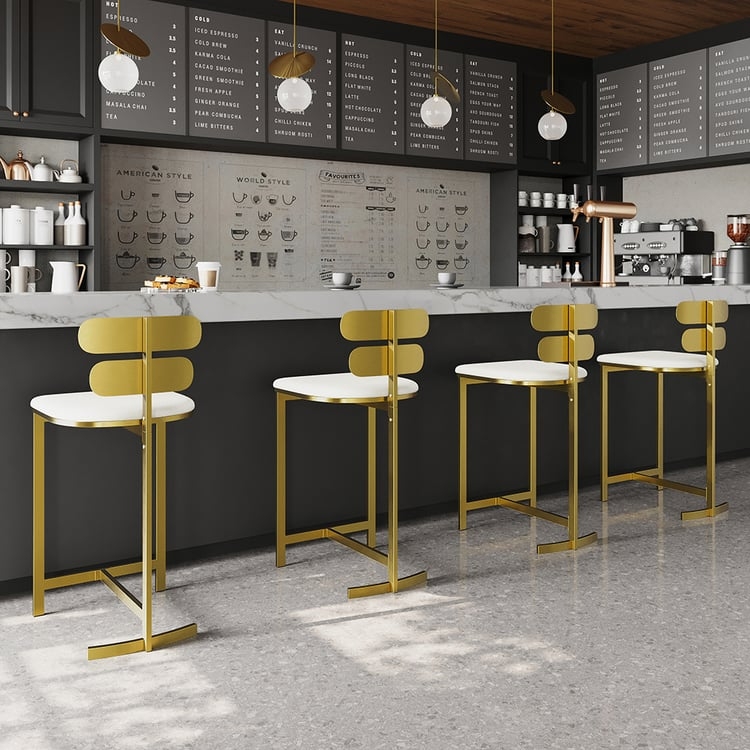 Modern Glam Bar Stool featuring Gold Metal Frame and White Seat