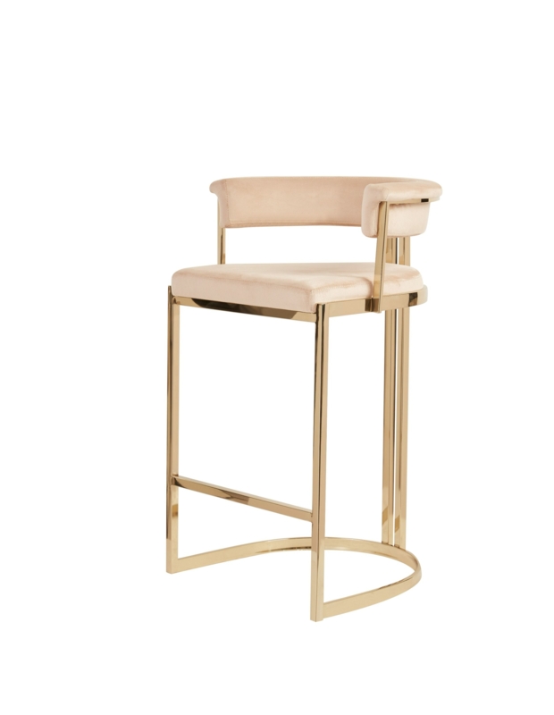Modern Glam Counter Stool with Curved Velvet Back and Polished Gold Frame