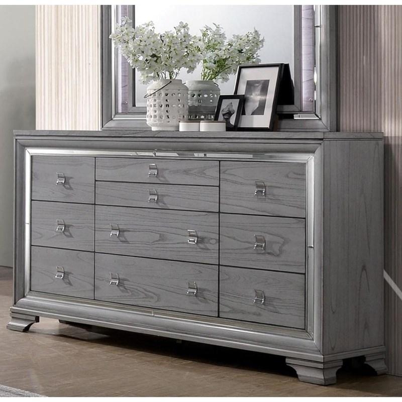 Modern Glam Master Bedroom Dresser with Mirrored Inlay Trim