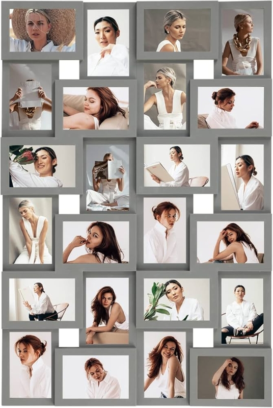 Modern Grey Frame, Interlocking Offset Grid, 24 Photo Slots