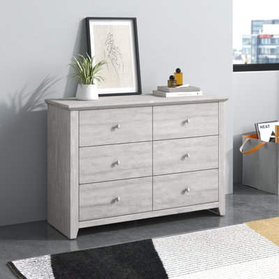 Modern Light Gray Double Dresser with Minimalist Knobs