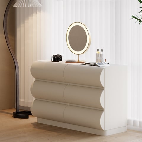 Modern Off-White Dresser with Unique Rounded Pill Shape Drawer Fronts