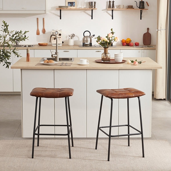 Modern Rustic Bar Stool with Tufted Upholstery