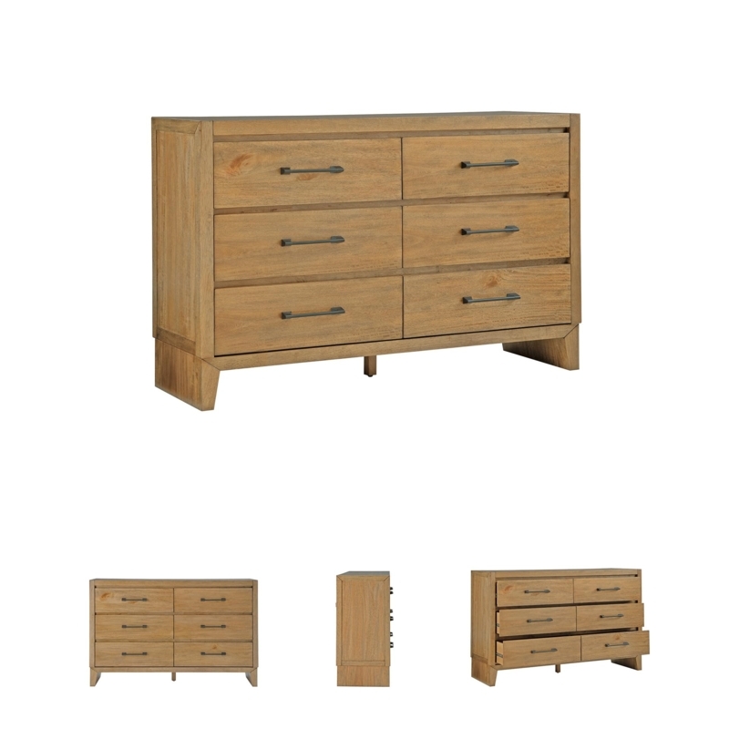 Modern Rustic Double Dresser Light Brown Natural Grain Horizontal Pulls
