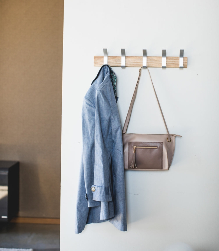 Modern Scandinavian Wall Mounted Coat Rack, Mixed Material Design