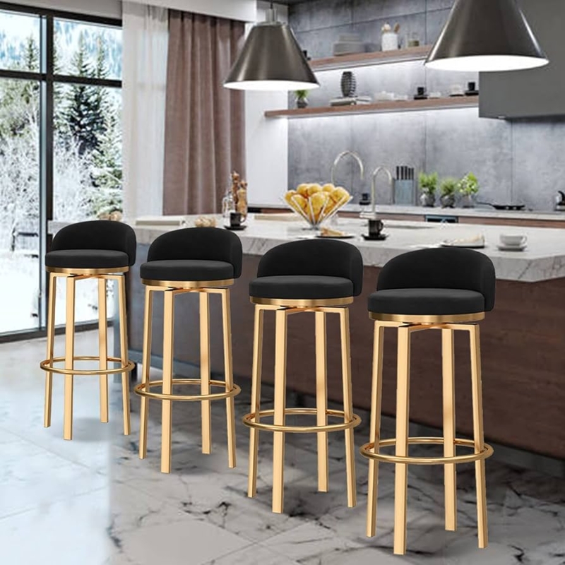 Modern Swivel Bar Stools Gold Low Profile Back Kitchen Island Seating