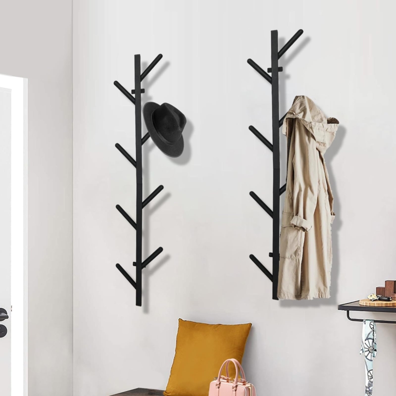 Modern Vertical Wall Mounted Coat Rack Branch Hooks