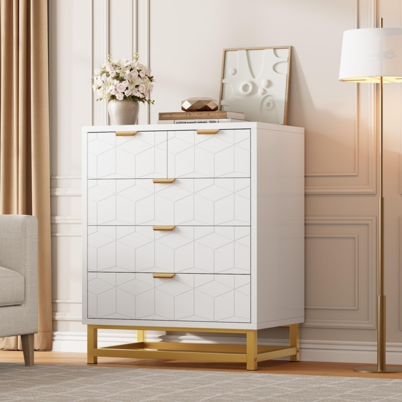 Modern White Chest Of Drawers with Isometric Cube Pattern