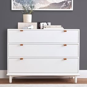 Modern Wide Dresser With Unique Leather Pull Tabs