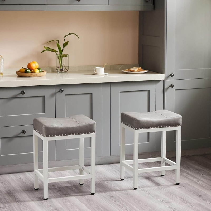 MyDepot Bar Stools Set of 2, 24 Inch, Upholstered Seat and Metal Base  My  Depot
