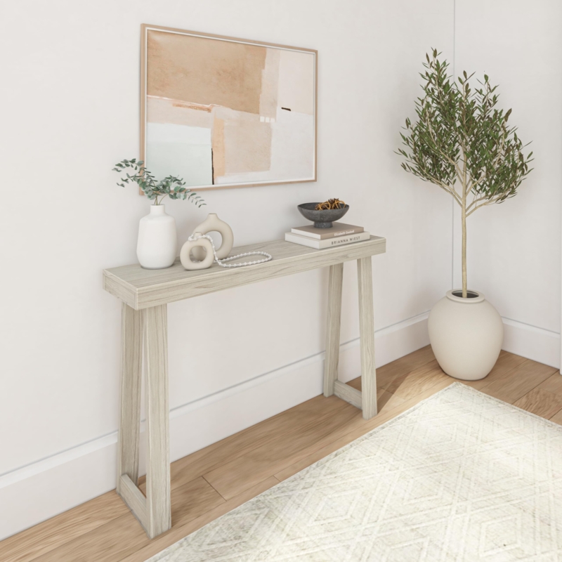 Narrow Console Table with A-Frame Base in Sandy Wood Finish