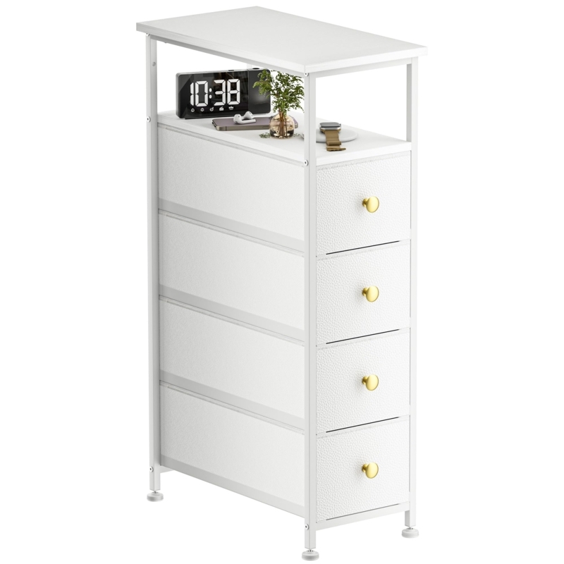 Narrow Dresser Slim Profile Integrated Shelf Gold Knobs White
