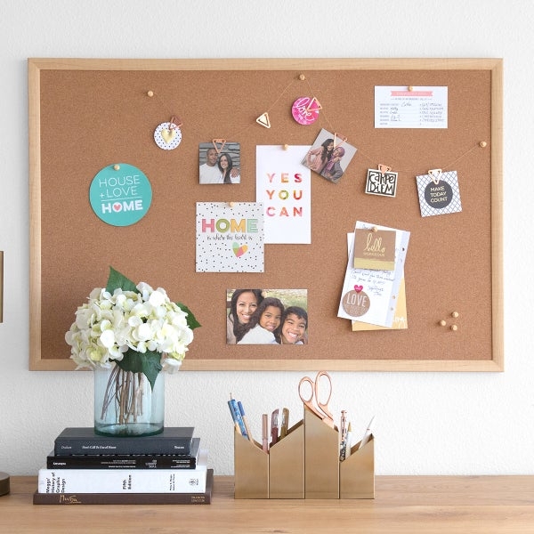 Natural Cork Bulletin Board with Birch Toned Frame for Home Office