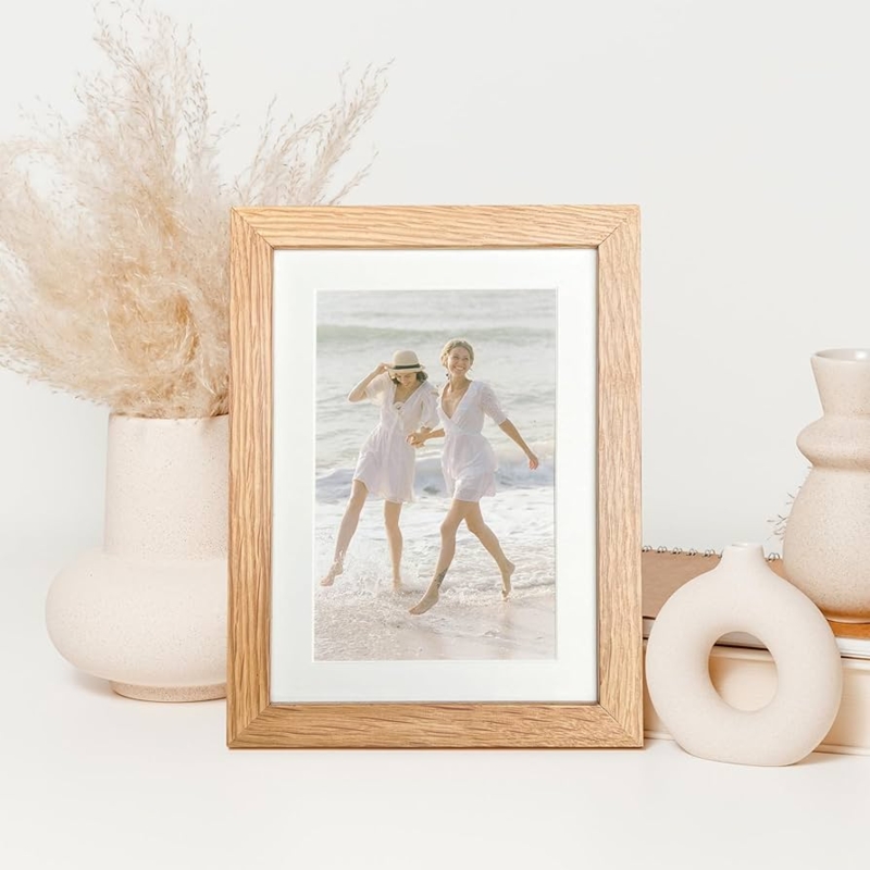 Natural Oak Wood Picture Frame with Organic Styling and Mat