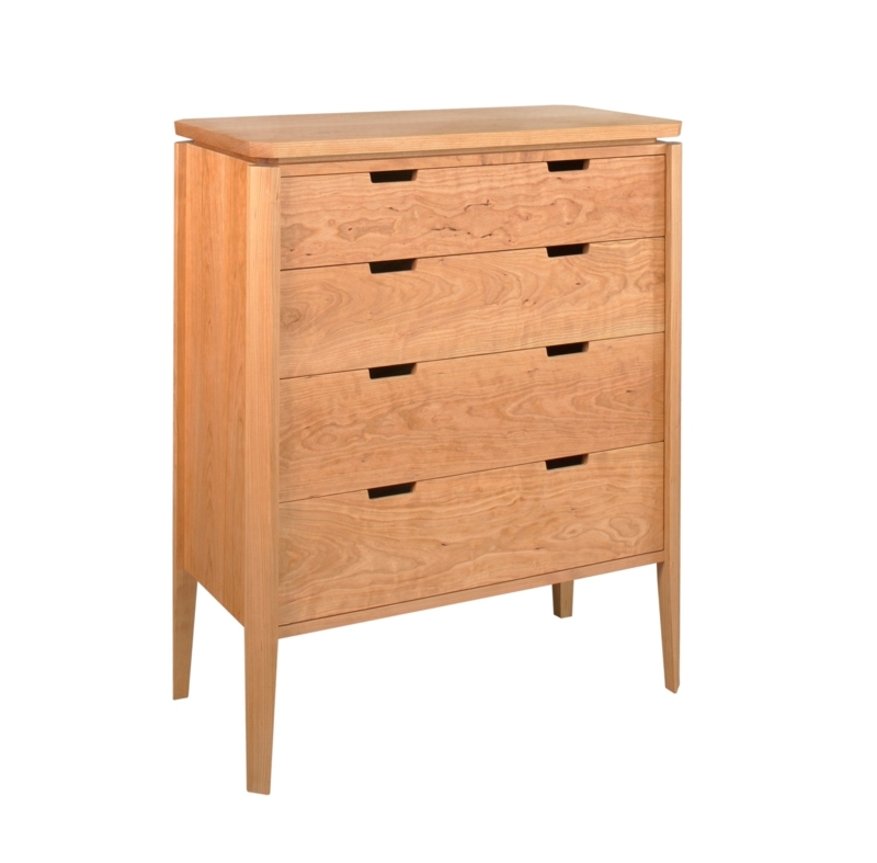 Natural Wood 4-Drawer Chest with Cutout Handles