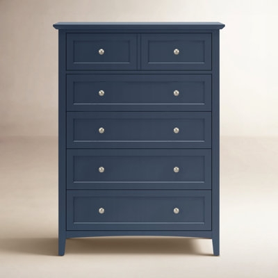 Navy Blue Tall Dresser with Arched Base and Silver Knobs for Bedroom