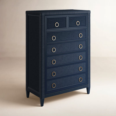 Navy Blue Woven Chest of Drawers with Gold Ring Pulls