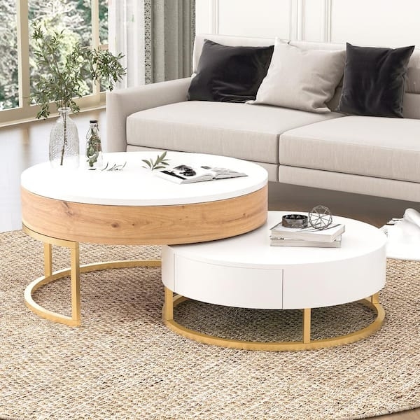 Nesting Coffee Table Set Lift Top Storage Round Modern Scandinavian