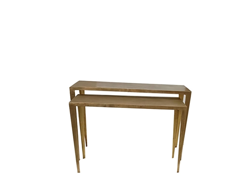 Nesting Console Tables, Two-Piece Set in Antique Brass, Slim Profile
