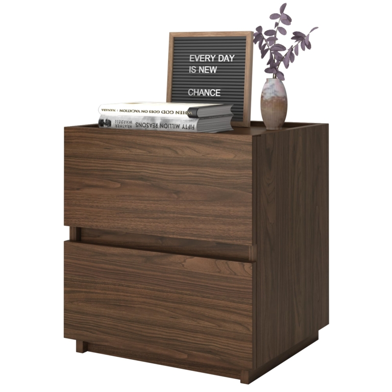 Nightstand: Modern Walnut Recessed Top Handleless Drawers