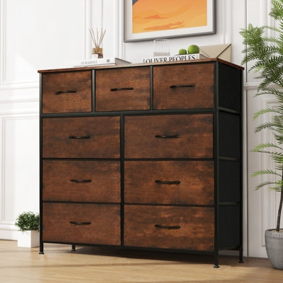Nine-Drawer Chest with Textured Wood & Metal