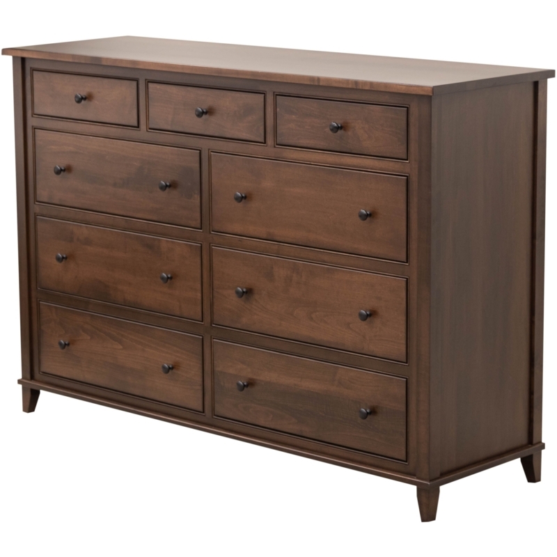 Nine-Drawer Dresser Dark Brown Tapered Legs, Transitional Style Chest