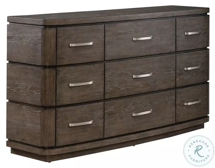 Nine Drawer Dresser featuring Rounded Vertical Corners and Satin Finish