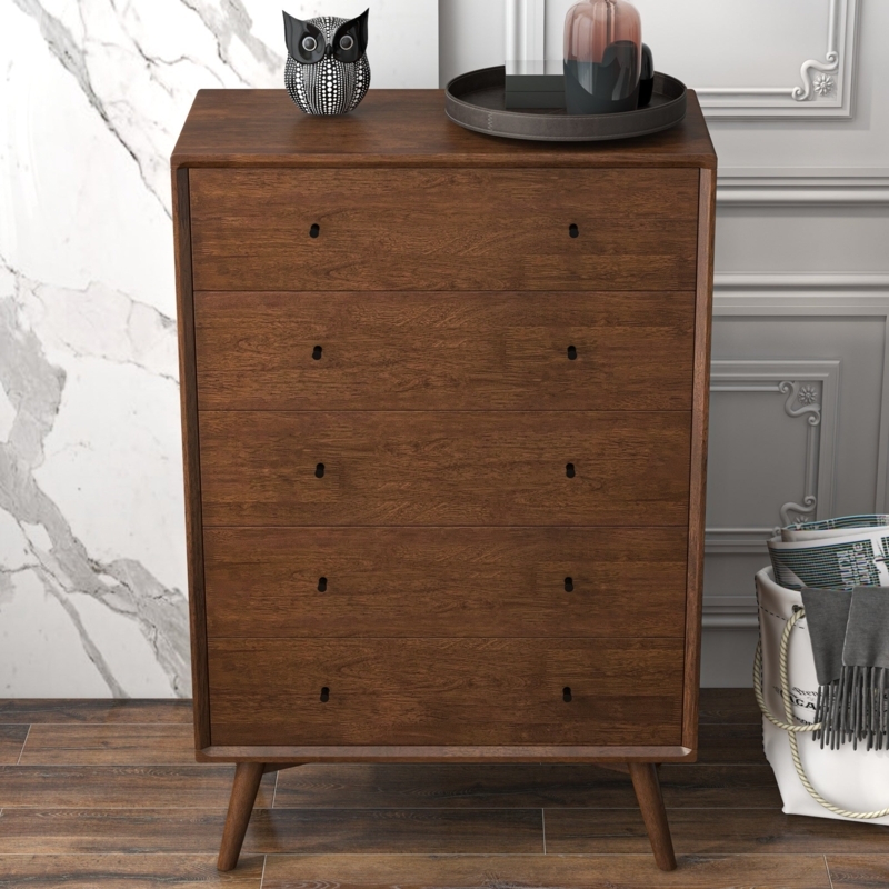 Noak Mid-Century Modern Walnut Dresser with 5 Drawers