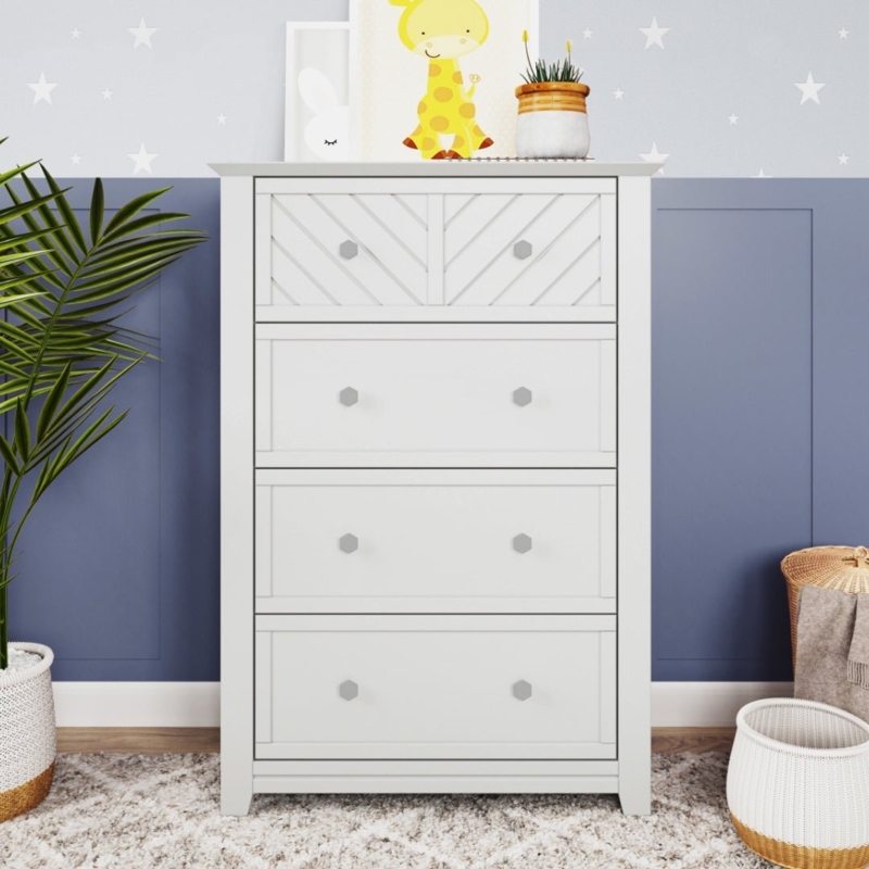 Nursery Chest of Drawers, Chevron Top Drawer, Hexagonal Knobs